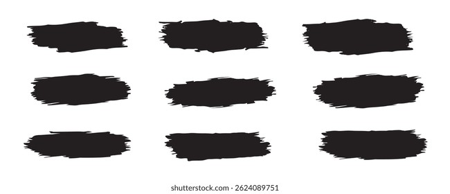 Black set paint, ink brush, brush strokes, brushes, lines, frames, box, grungy.Brush lines set.