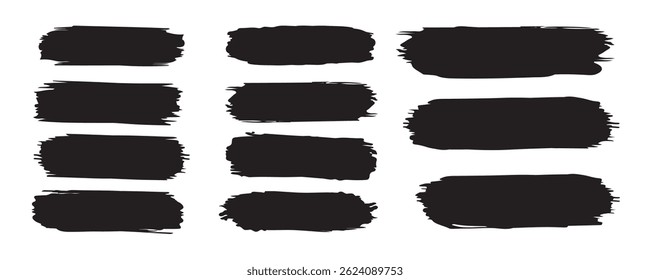 Black set paint, ink brush, brush strokes, brushes, lines, frames, box, grungy.Brush lines set.