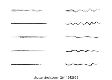 Black set paint, ink brush, brush strokes, brushes, lines, frames, box, grungy. Grungy brushes collection. Vector illustration.
