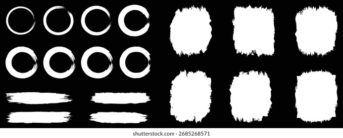 Black set paint, ink brush, brush strokes, brushes, lines, frames, circle, box, grungy. Grungy brushes collection. Artistic brush stroke elements for design and backgrounds. Vector illustration