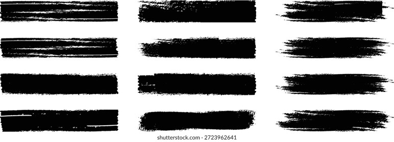 Pintura de conjunto negro, pincel de tinta, pinceladas, caja, sucio. Grungy cepilla la colección. Trazos de pincel de forma rectangular. Vector colección de pintura negra grungy artística hecha a mano creativo juego de pinceladas.