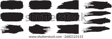 Black set paint, ink brush vector collection of artistic grungy black paint hand made white background. A group of abstract grunge sketches for design education or graphic art decoration	