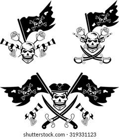 Black set of pirate emblems with Jolly Roger