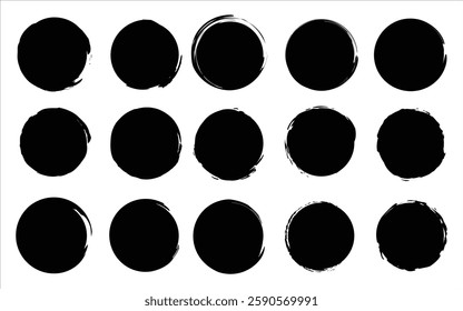 black set of round grunge shape vector on white background. paint stroke abstract shape vector on white background