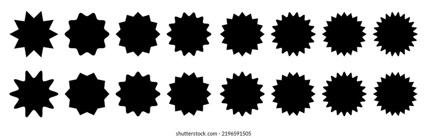 Black set of sale and discount stickers. Promo starburst vector icon.