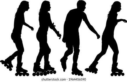 Black set silhouette of an athlete on roller skates on a white background.
