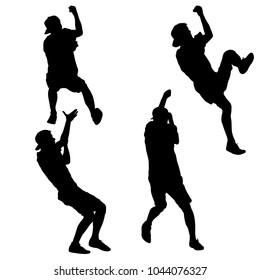 Black set silhouette Mountain climber climbing a tightrope up on hands
