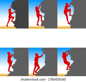 Black set silhouette rock climber on white background