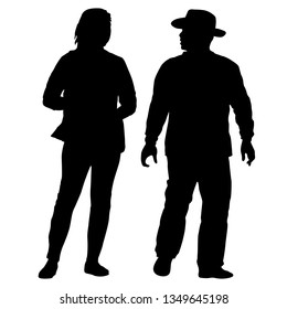 Black set silhouette woman and man on a white background.