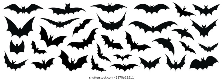 Siluetas negras aisladas de murciélagos. Ilustración del vector