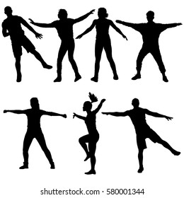 Black set silhouettes Dancing on white background. Vector illustration.