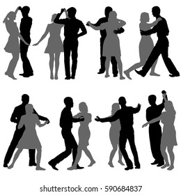 Black set silhouettes Dancing on white background