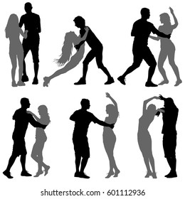 Black set silhouettes Dancing on white background. Vector illustration.