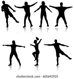Black set silhouettes Dancing on white background. Vector illustration.