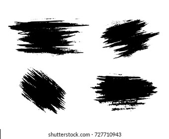 Black set smear on a white background. Grunge ink stains and drops. High-quality manual tracing of vector illustrations. Black hand-painted ink.