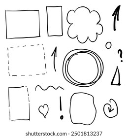 Black set of strokes, brush, underline, notes, circles.Vector illustration on isolated white background