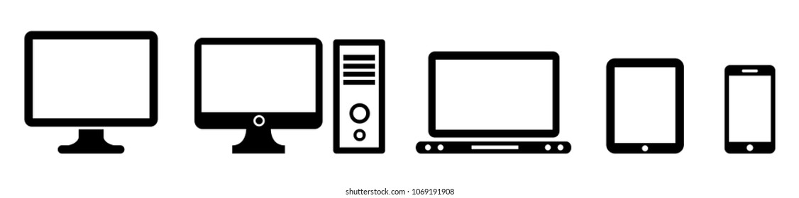 Black set technology devices icon - vector