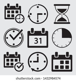 Black set of time management icons. Vector illustration