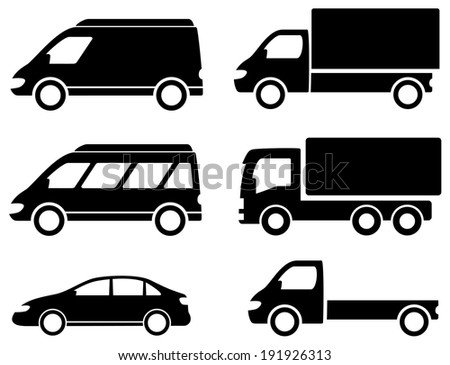 black set transport icons on white backdrop