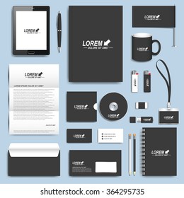 Black set of vector corporate identity templates. Modern business stationery design.