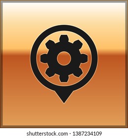 Black Setting icon isolated on gold background. Tools, service, cog, gear, cogwheel sign. Vector Illustration