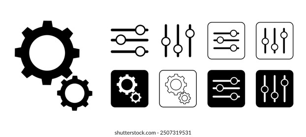 Black Setting Vector Icons, EQ, Gear Controll panel symbol in Modern Minimal style, Black Customize Isolate Graphic elements, Mobile phone, App and Website illustration, Vector stock