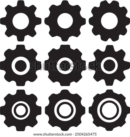 Black settings icon. White bacground.