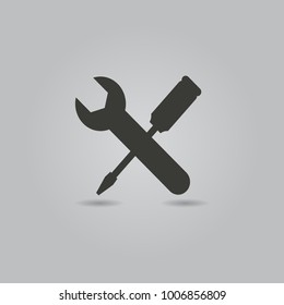 Black settings tools icon on loght background with shadow