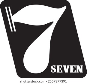 The black Seven logo with the number and letters tilted to the left. seven logo design, A Sleek Black Logo with a Tilted Twist, The Dynamic Black Seven: A Slanted Statement of Power. A Modern Logo