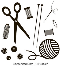 black sewing and knitting tools