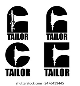 Black sewing machine drawing logo for tailor shop, garment factory, fashion clothing related.