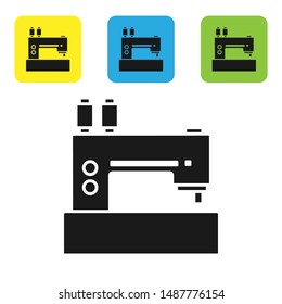 Black Sewing machine icon isolated on white background. Set icons colorful square buttons. Vector Illustration