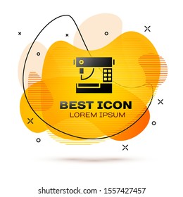 Black Sewing machine icon isolated on white background. Abstract banner with liquid shapes. Vector Illustration