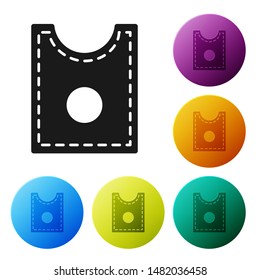 Black Sewing Pattern icon isolated on white background. Markings for sewing. Set icons colorful circle buttons. Vector Illustration