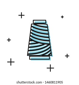 Black Sewing thread on spool icon isolated on white background. Yarn spool. Thread bobbin.  Vector Illustration