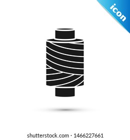 Black Sewing thread on spool icon isolated on white background. Yarn spool. Thread bobbin.  Vector Illustration