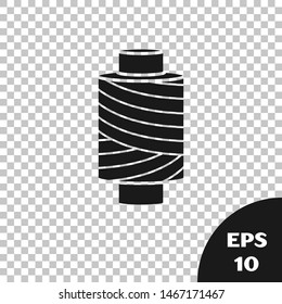 Black Sewing thread on spool icon isolated on transparent background. Yarn spool. Thread bobbin.  Vector Illustration