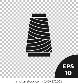 Black Sewing thread on spool icon isolated on transparent background. Yarn spool. Thread bobbin.  Vector Illustration