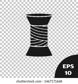 Black Sewing thread on spool icon isolated on transparent background. Yarn spool. Thread bobbin.  Vector Illustration