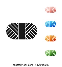 Black Sewing thread on spool icon isolated on white background. Yarn spool. Thread bobbin. Set icons colorful. Vector Illustration