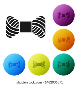 Black Sewing thread on spool icon isolated on white background. Yarn spool. Thread bobbin. Set icons colorful circle buttons. Vector Illustration