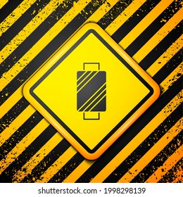 Black Sewing thread on spool icon isolated on yellow background. Yarn spool. Thread bobbin. Warning sign. Vector