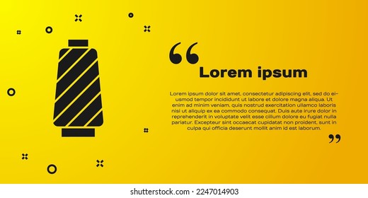 Black Sewing thread on spool icon isolated on yellow background. Yarn spool. Thread bobbin.  Vector