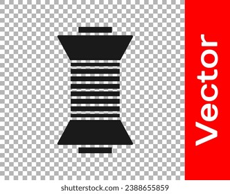 Black Sewing thread on spool icon isolated on transparent background. Yarn spool. Thread bobbin.  Vector Illustration