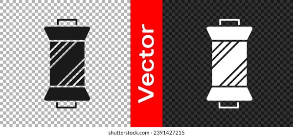 Black Sewing thread on spool icon isolated on transparent background. Yarn spool. Thread bobbin.  Vector