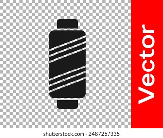 Black Sewing thread on spool icon isolated on transparent background. Yarn spool. Thread bobbin.  Vector Illustration