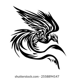 Black Shaded Legendary Bird Vector Illustration