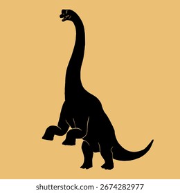 Black shadow of dinosaur on yellow background