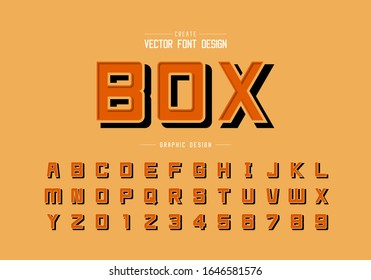 Fuente de sombra negra y vector de alfabeto, letra de tipo cuadrado y diseño numérico, Texto gráfico sobre fondo de color miel