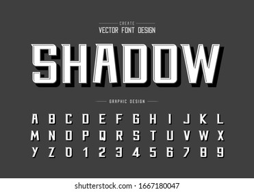 Black shadow font and alphabet vector, Bold Modern Typeface and letter number design, Graphic text on background